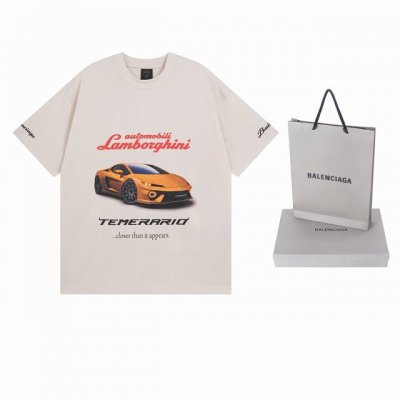 实拍图 顶级版本.官网品质 Balenci*Ga 巴黎联名兰博基尼Lamborghini前后面 左右袖直喷印花短袖T恤# ss25最新款 第一时间研发 巨别市场