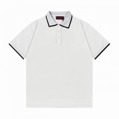 Guccl 古驰 2025新款 字母贴布刺绣黑白拼领 双G字母Logo 男女同款 休闲polo衫 定制珠地面料 领标吊牌主唛三标齐全 颜色：白色 尺码：S M