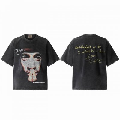 Vt968 致敬图派克Tupac说唱歌手2pac人像Big Face数码直喷印花复古水洗做旧短袖T恤 小领口设计 白墨数码直喷印花 高街复古重磅Vintage短