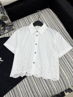 爆款现货 原单品质 中古*｜25新款水溶绣花短袖衬衫 精致常规版型上身巨显瘦！重工水溶拼接，满满的设计感 定制最新工艺 低调奢华！ 时髦精必备单品解锁所有穿搭！