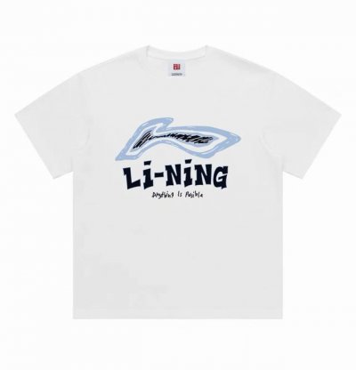 Li-Ning 中国李宁24Ss一切皆有可能英文圆领短袖半袖T恤 面料采用260克纯棉双纱食毛面料 双线二本针压线 久洗不变形 原版定制三标 高端进口印花 随意