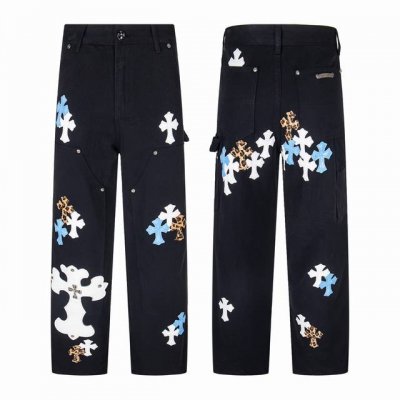 chrome Hearts 克罗心 25Fw Ch工装伐木大十字架拼皮限量发售牛仔裤 克罗心里面颜色最能打的裤子啦啦啦 采用珠帆布面料 重工水洗使面料上身更有质