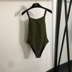 款号20253072 Miumi*新款 Logo字母织带交叉露背吊带连体泳衣 绿色 S-Xl