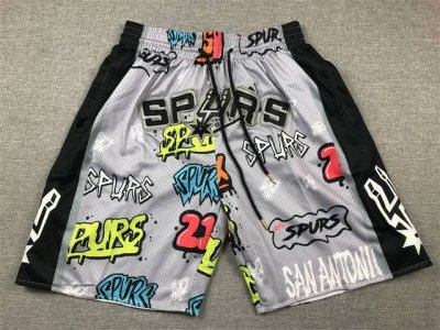 款号K111 顶级刺绣版本 马刺刺绣涂鸦口袋裤篮球短裤 Just Don Nba 球队球裤系列单品 -定制优质网眼布面料，Dri-Fit 技术导湿速干， 防静电