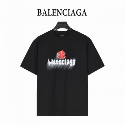 balenciaga 巴黎世家 25Ss 双B刺绣及3D重影喷墨Logo破洞短袖T恤 复古味十足 整体设计简洁时尚 十分大气干净 采用280G纯棉面料打造 上身