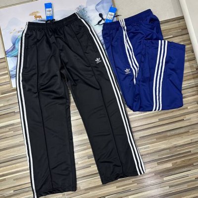 万针刺绣Adidas 阿迪三叶草运动长裤深蓝色藏青色黑色三条杠复古Ins同款 密码3817直筒裤裤脚带拉链设计卫裤 春夏季新款2025三叶草阿迪达斯三条杠阔腿裤