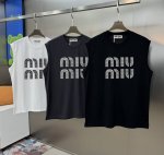 miu Miu*25S新款冰棉背心宽松版型可搭配套装.男女同款！胸口品牌Logo-Miumiu造型！高温烫画叠加立体烫钻工艺.高端订制.设计前卫时尚！高端定制2