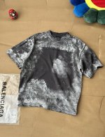 Blcg巴黎水洗磨破刺绣Logo做旧破洞乞丐服短袖T恤情侣款男女油漆复古短袖Tee半袖巴黎2025油漆复古短袖潮到出圈那就是一一