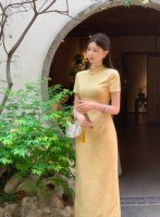 连衣裙 重磅上新 无敌大爆款 超低跑量价 袅袅江南 新中式国风盘扣定制暗纹提花面料复古温婉绝美气质收腰显瘦旗袍连衣裙 名门世家淑女 书香门第 整件来去缝包边工艺