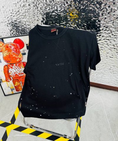 evisu 福神2025夏季新款印花休闲宽松情侣款 短袖T恤Dt1041 细节:版本一比一复刻，吊牌 领标 水洗 包装袋。 面料：采用40织双纱320克面料，原