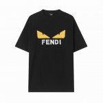 z218# 高品质 Fendi 芬迪 针织圆领短袖T恤Logo提花经典小怪兽黄色硅胶眼睛设计标识 注重细节 最求品质 男女同款 颜色：黑色 白色 码数：Xs-L
