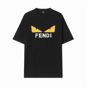 z218# 高品质 Fendi 芬迪 针织圆领短袖T恤Logo提花经典小怪兽黄色硅胶眼睛设计标识 注重细节 最求品质 男女同款 颜色：黑色 白色 码数：Xs-L
