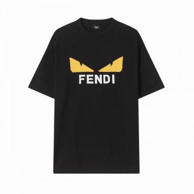 z218# 高品质 Fendi 芬迪 针织圆领短袖T恤Logo提花经典小怪兽黄色硅胶眼睛设计标识 注重细节 最求品质 男女同款 颜色：黑色 白色 码数：Xs-L