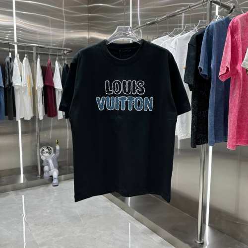 LV 2025春夏新款 短袖T恤 260克定制面料 字母绣花+印花 男女同款 S M L Xl Xxl 五个码 黑色 白色