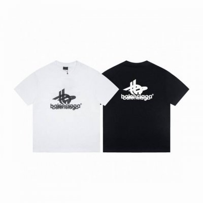 款号 Y093 balenciga巴黎世家 幻影双Logo经典图案印花短袖T恤.砖柜同步.第一时间正品研制 欢印对比面料采用巴黎Zp定织定染全棉双纱紧密棉.采用