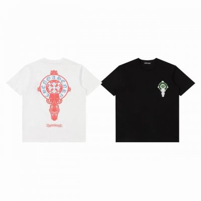 Chrome Hearts Ch 克罗心 梵文马蹄锤子发泡印花情侣圆领短袖T恤-顶级版本 Color：黑色 白色 Size：S M L Number：25032