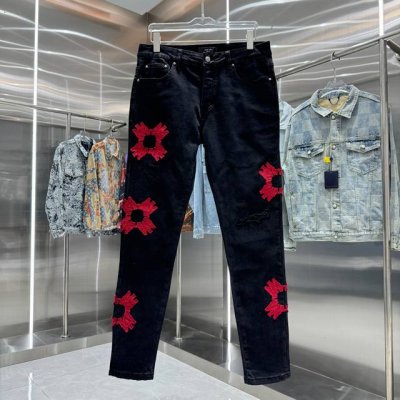 amiri 破洞图案刺绣街头潮流修身小脚弹力牛仔裤 颜色 黑色 码数 30 32 34 36 38