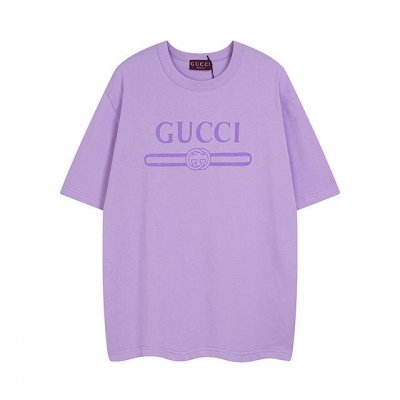 全年有货不下架 Gucci古奇2025春夏腰带经典紫色印花圆领短袖T恤采用280克双纱精棉，衣服偏厚使整体高透气和柔软性，高版本，三标齐全！男女同款克重280G
