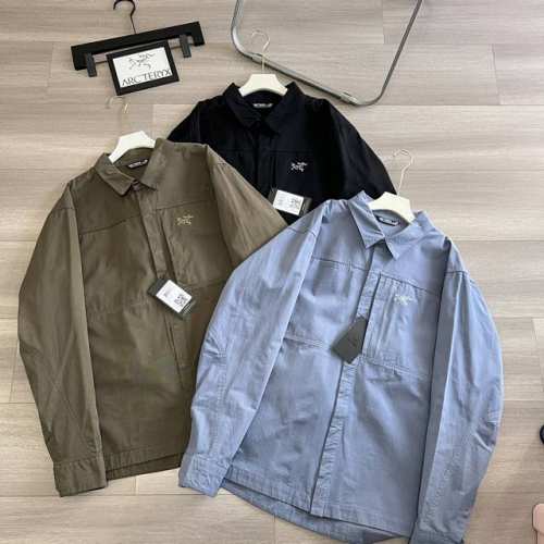 原版入手打版1:1！Arc'teryx 始祖鸟 官网同款三色Cronin Cotton Overshirt 弹力纯色小Logo翻领衬衫夹克外套男女同款 拼接裁剪