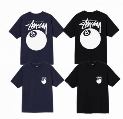 s011款新增黑色白球 宝蓝色白球 # 上新款号 S011 stussy 斯图西 Tee 黑八印花男女短袖T恤 原版打造 细节高控 -面料精选230G纯棉面料