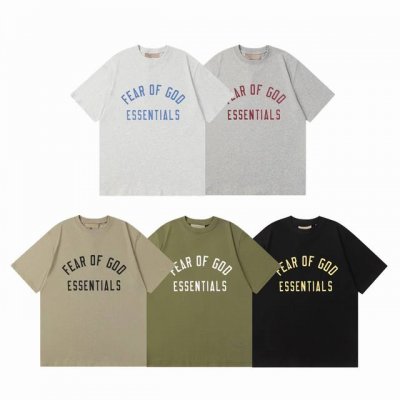 fear Of God Fog Essential 复线 24Fw 最新 弧形字母印花情侣圆领短袖T恤 Color：浅灰色 深灰色 烟灰色 木绿色 黑色 Siz