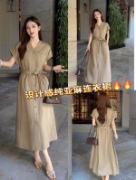 连衣裙 之禾同款纯亚麻连衣裙 简约设计 舒适透气 图片可用Smlxl 面料：丝麻 M码胸围100肩宽41腰围106裙长115 每个码胸围平铺腰围相差，衣长肩宽相