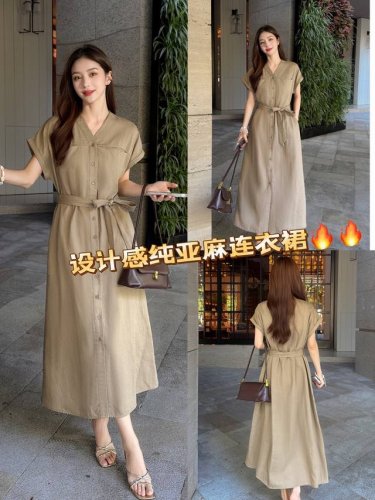 连衣裙 之禾同款纯亚麻连衣裙 简约设计 舒适透气 图片可用Smlxl 面料：丝麻 M码胸围100肩宽41腰围106裙长115 每个码胸围平铺腰围相差，衣长肩宽相