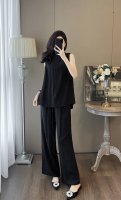 无袖上衣长裤套装！面料：棉.氨纶.聚酯纤维 120.63.60.100 小码数据，依次是胸围，衣长，腰围，裤长 码数：S~Xxl 每大一个码数，胸围腰围＋4厘米