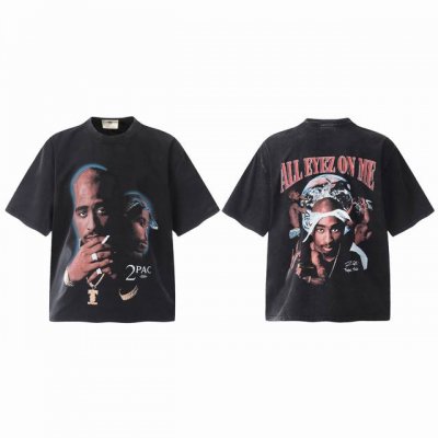 Vt991 图派克Tupac说唱歌手2pac演出限定人像Big Face数码直喷印花复古水洗做旧短袖T恤 小领口设计 白墨数码直喷印花 高街复古重磅做旧水洗Vi