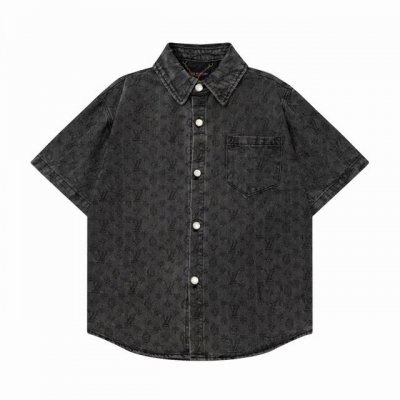 Louis Vuitton 路易威登 25Ss暗纹满印提花牛仔短袖衬衫 官网同步 男女同款 原版复刻 随意对比 经典百搭 必备单品！ 原版开发斜纹全棉提花丹宁牛