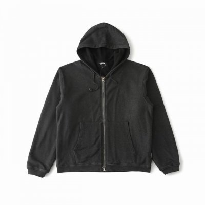 顶级复刻版本 1:1定制，Stussy Fw24 Waffle Lined Zip Hoodie 宽松拉链字母刺绣徽标华夫格连帽水洗卫衣外套 男女同款，可以双面