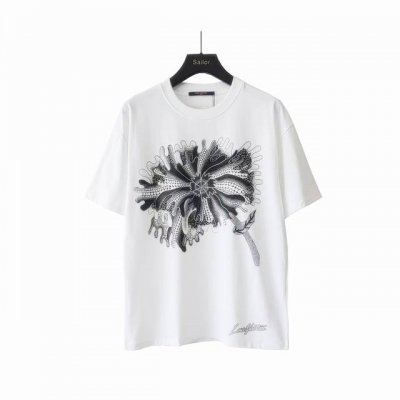 实拍细节图+尺码表 louis Vuitton 路易威登 草间弥生联名系列迷幻花朵印花短袖T恤 定制240克同缸染面料 手感非常舒服 春夏最新砖柜同步 Os落肩