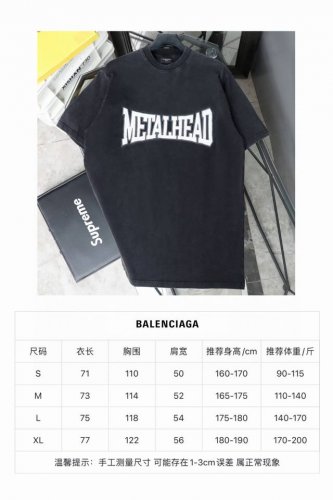 尺码表&细节图# Balenciaga巴黎世家2025新款水洗款贴布绣Logo 圆领短袖T恤 采用特定重磅32S精棉平纹针织面料，300克重；搭配32S+70D