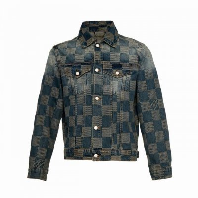 白底图！ 供 复刻版本 Louis Vuitton 路易威登 Lv 棋盘格怀旧牛仔外套 这款经典牛仔夹克以标志性的3D Damier为特色，其纹理提花和“Mar