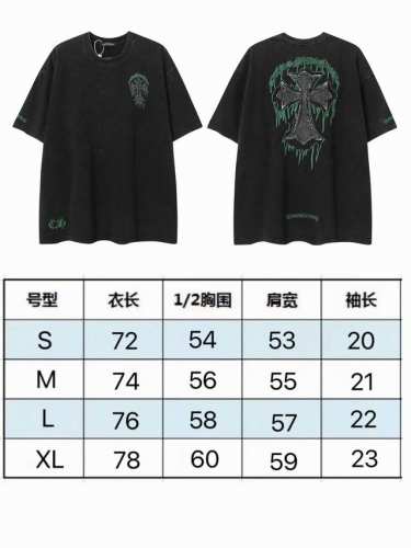 现货 2232 新款Chrome Hearts 克罗心 24Ss绿梵文流体大十字刺绣 洗水做旧 短袖男女款 250克32支纯棉 颜色：黑色 码数：S M L X