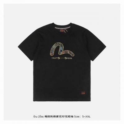 evisu 福神 25Ss 海鸥刺绣家花印花短袖 面料采用230克重精梳棉 定制32支1*1螺纹 成衣两遍水洗处理 面料舒适亲肤无异感 定制定染面料 纺织密度高