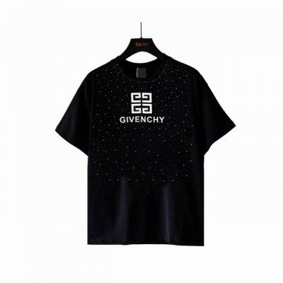 实拍细节图+尺码表 Givenchy纪梵希Givenchy字母压皮重工高温烫钻短袖 最高版本！定制面料280克双纱！滴胶+高温烫钻！ 辅料：开模原版过鉴定领标
