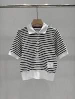 上衣 短裤 上新 1:1品质 Thom Browne 2025春夏新款 Polo领黑白条纹针织短袖上衣 码数：Sml