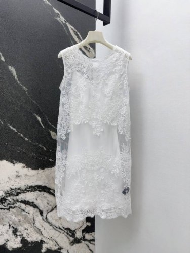 es 25Ss 春夏新品重工水溶花刺绣无袖连衣裙 面料若隐若现的质感更显性感华丽 大身素色百搭不挑人 常规款式叠穿出裙装效果 时尚玩法更多样化 轻松适配其他单品