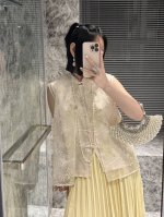 上新人丝提花拼真丝欧根纱刺绣马甲两色，S-Xl
