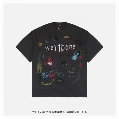 we11Done 25Ss 手绘艺术图案印花短袖 面料采用 克重精梳棉，定制32支1*1螺纹，成衣两遍水洗处理，面料舒适亲肤无异感，定制定染面料，纺织密度高，垂