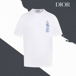 款号Sl84 dior迪奥蓝色字母个性Logo印花圆领短袖 直喷印花 情侣同款 全套包装 三标齐全 区别市场通货 随意对比 纯棉280克高克重32支双纱 不起球