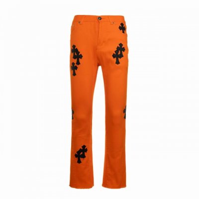 Chrome Hearts Ch克罗心 Virgil联名限定橙色黑皮牛王微喇牛仔裤 橙色 克罗心联名的牛仔裤真的绝了！ 作为一个牛仔裤控，被它的做工和细节惊艳到