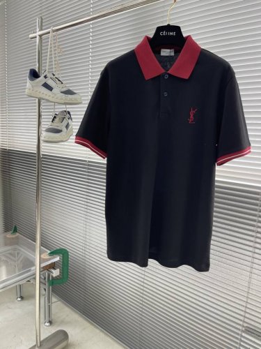 ysl 圣罗兰 2025新款男士拼色翻领Polo衫短袖T恤 简洁时尚百搭 定制进口120支棉面料 胸前立体刺绣Logo设计 穿着舒适 透气 简单大方得体 时尚不