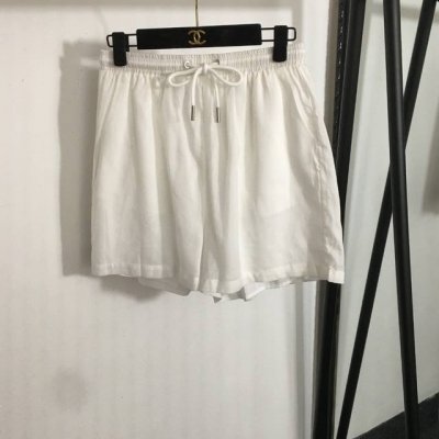 款号20252807 Loro Piana Lp新款 Logo刺绣松紧腰休闲亚麻短裤，白色，蓝色，粉红色，红色，咖啡色，Sml， M码；腰围68弹力，长42