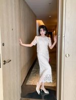 爆款推荐，钉珠单排扣蕾丝纱绣花上衣修身半身裙套装女两件套 现货 Smlxl