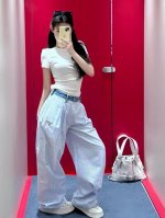 5Ss新款 25Ssalexander Wang牛仔拼接阔腿裤Sml ：蓝