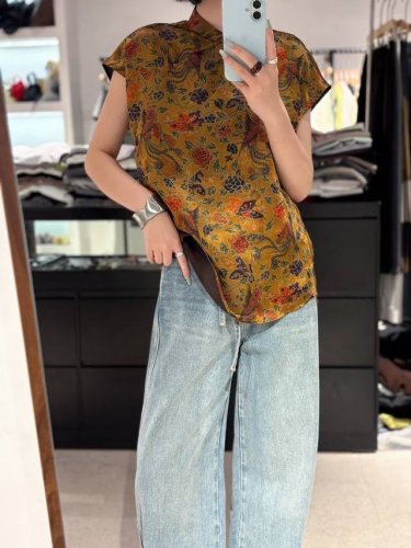 爆款上新 凤凰牡丹小蝴蝶印花上衣 面料：真丝交织香云纱 尺码：S-Xxl