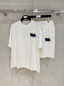 25Ss Dior Homme 迪奥 桀傲 重磅圆领短袖T恤短裤套装 选用 克双纱平织棉面料打造 重工刺绣工艺 男女同款 码数 S-Xl 颜色 白色 花灰色 深