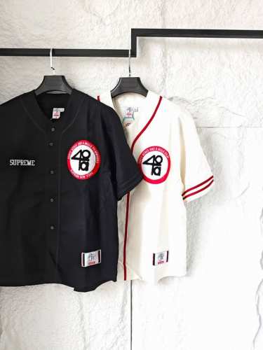Supreme X 40 Acres 联名款 Ss Week9 Twill Baseball Jersey 后背数字英文Logo贴布绣花舒适简约休闲短袖美式潮流